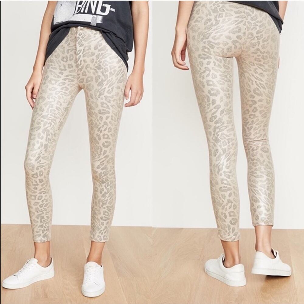MOTHER Metallic Leopard Print Skinny Pants in Champagne